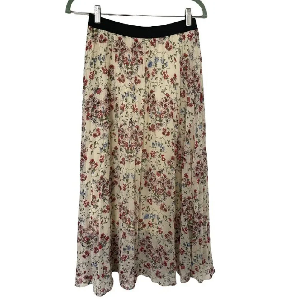 Maje Jimel Floral Pleated Midi Skirt Sz S Cottagecore Bohemian